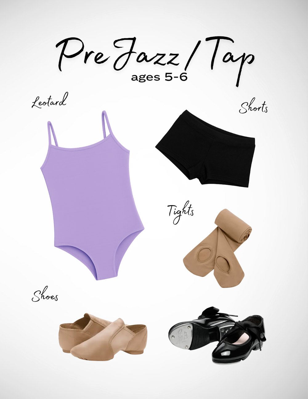 Jazz (5+) uniform requirements: Pre Jazz / Tap