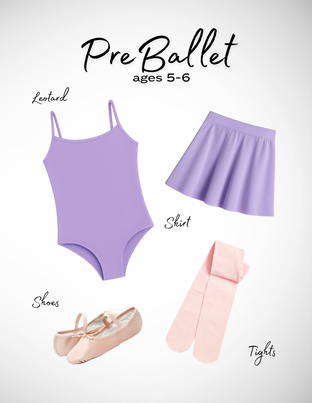 Ballet (5+) uniform requirements: Pre Ballet